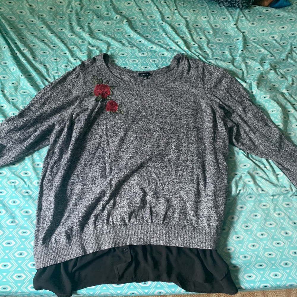 Grey and Black Sweater with floral detail 5x